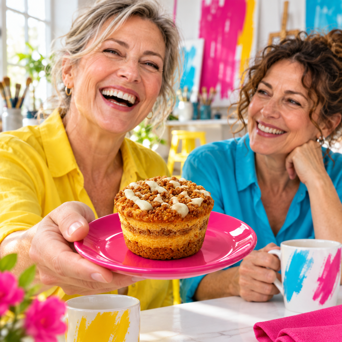 Zimtzauber Cheesecake Muffin in einer fröhlichen Alltagsszene