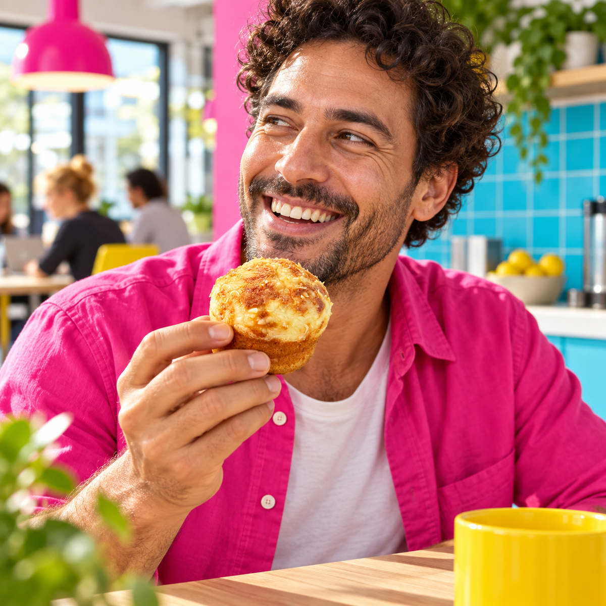 Cheesy Pizza Muffin in einer fröhlichen Alltagsszene
