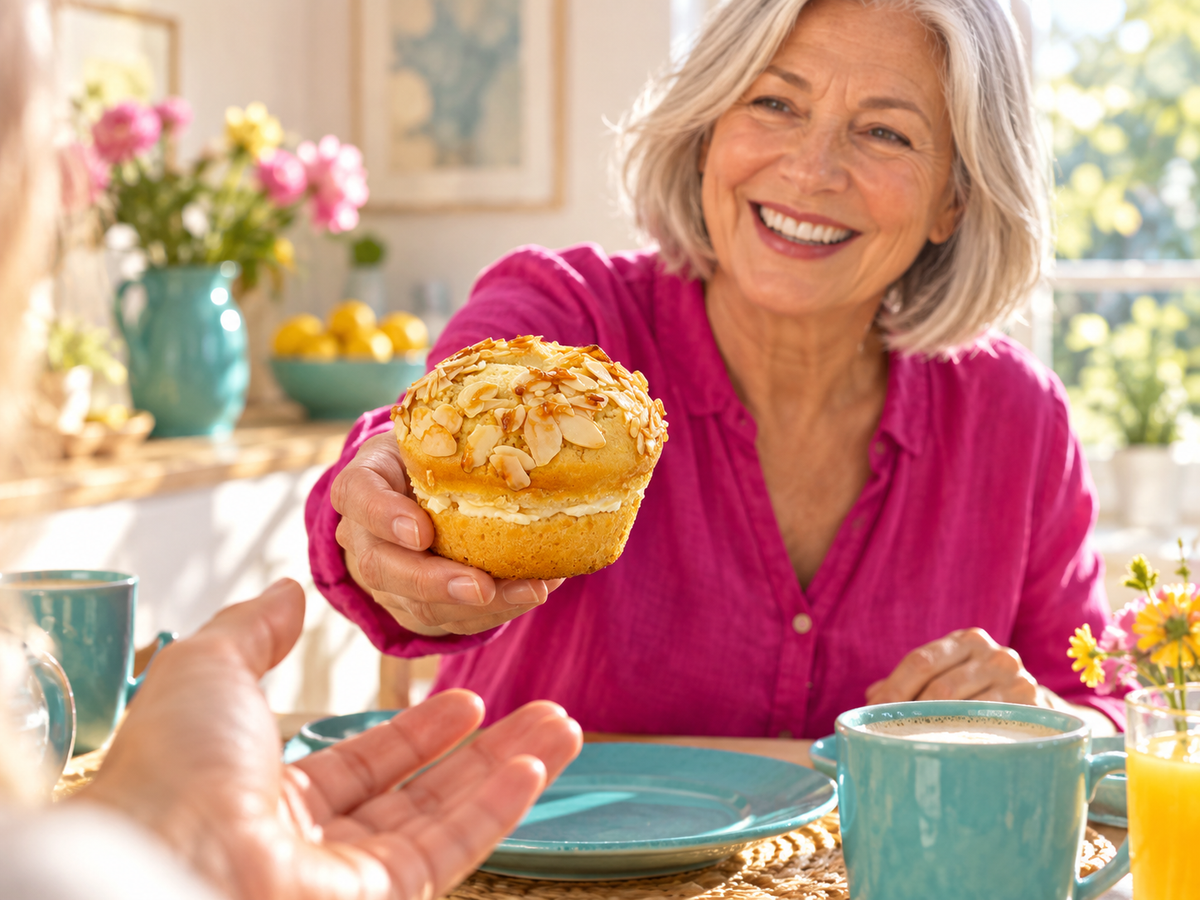 Bienenstich Muffin in einer fröhlichen Alltagsszene