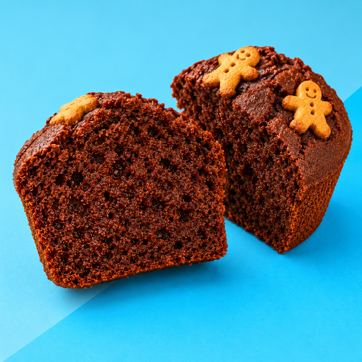 Anschnitt des Winterzauber Muffins mit durchgehendem Schoko-Lebkuchenteig ohne Füllung