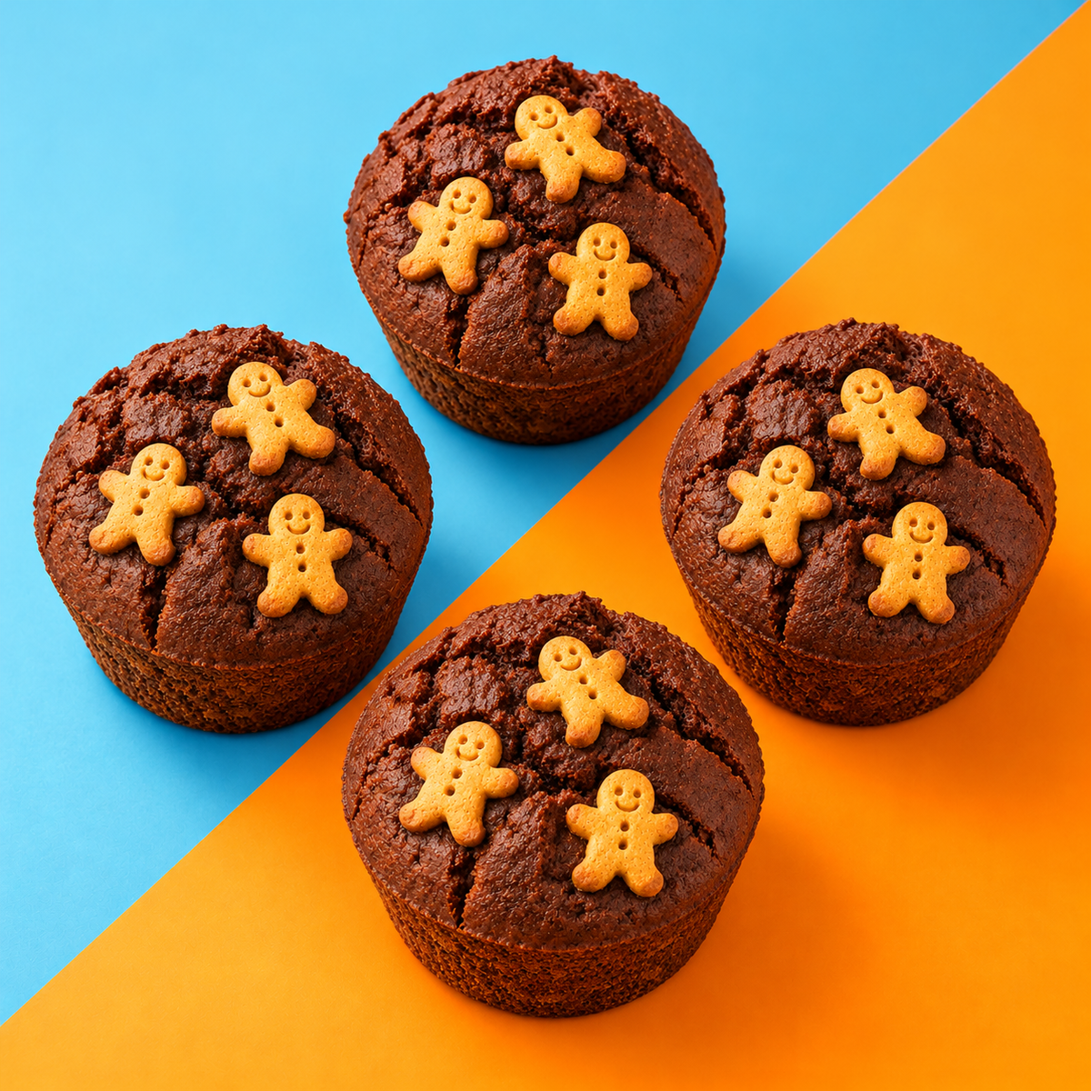 Vier Winterzauber Lebkuchen Muffins mit Lebkuchenmännern